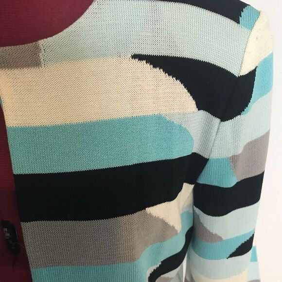 Ming Wang Blue and Black Knit Blazer Women Size Small Classic Stripes 3/4 Sleeve - Picture 4 of 7